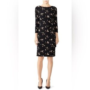 RALPH LAUREN LRL Sz 10 Amadora Jersey Knit Floral Black Long Sleeve Ruffle Dress